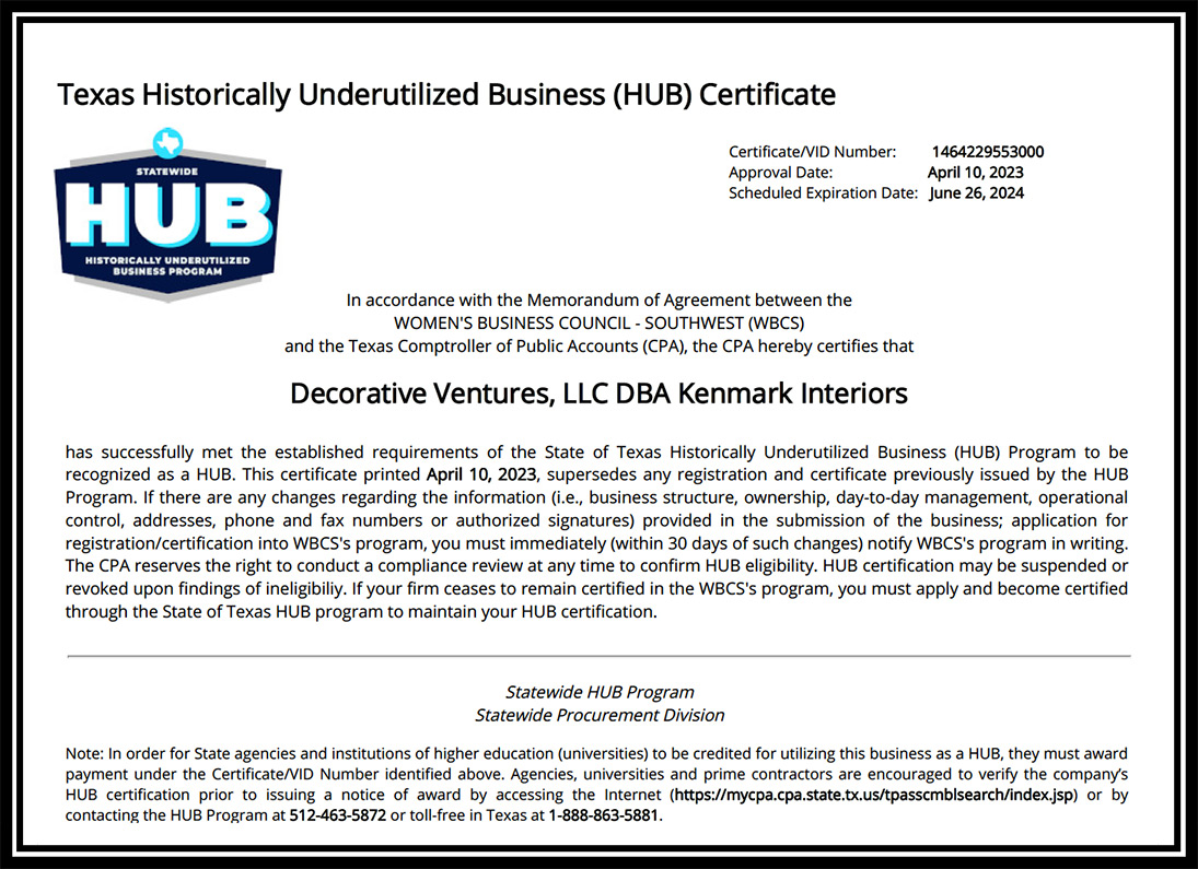 Kenmark HUB Certificate 062624